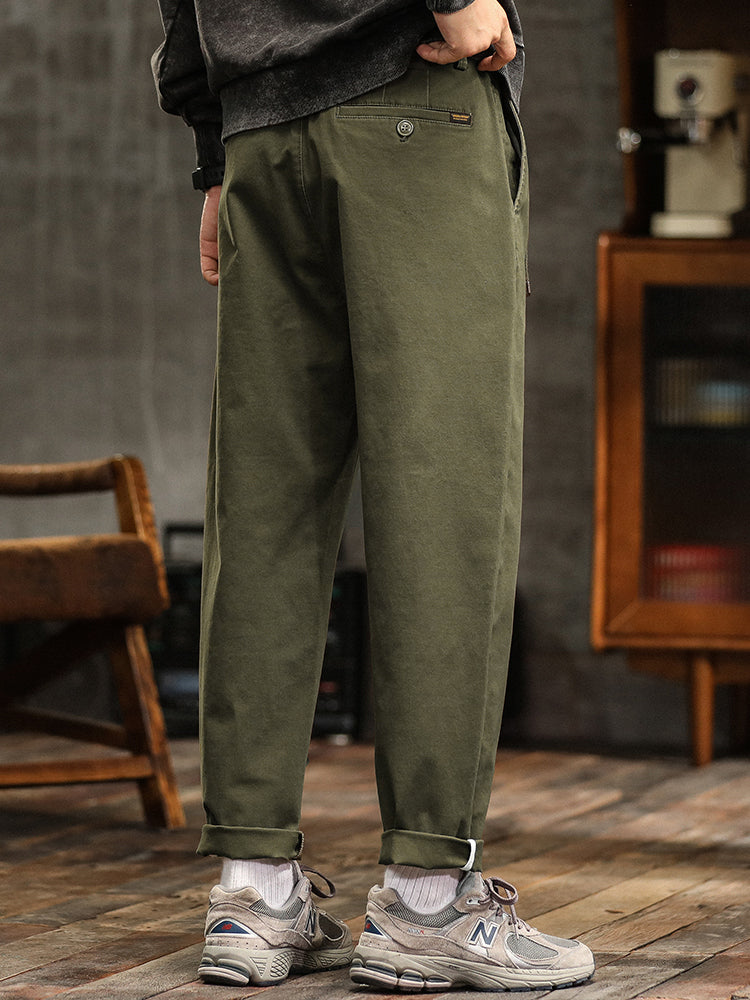 Pantalon chino plissé coupe décontractée pour homme avec ceinture