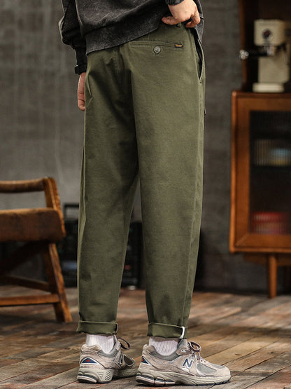 Pantalon chino plissé coupe décontractée pour homme avec ceinture