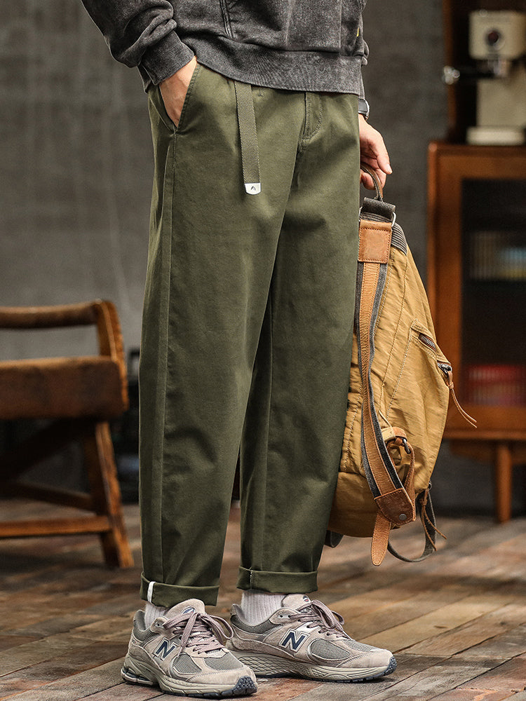 Pantalon chino plissé coupe décontractée pour homme avec ceinture