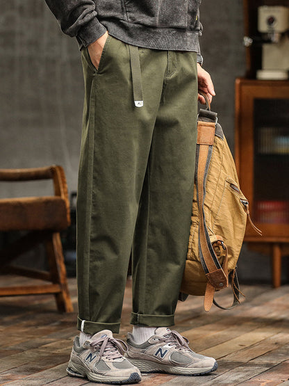Pantalon chino plissé coupe décontractée pour homme avec ceinture