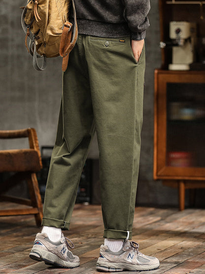 Pantalon chino plissé coupe décontractée pour homme avec ceinture