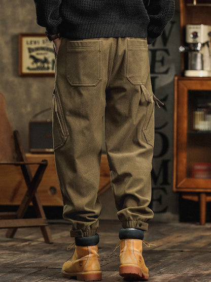 Pantalon cargo décontracté en velours côtelé avec sangles décoratives pour homme