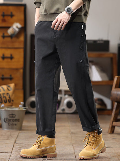 Lässige Cargohose für Herren mit seitlicher Knopfleiste und geradem Bein