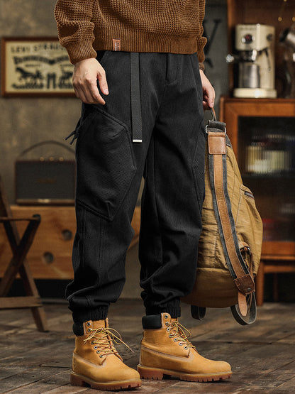 Pantalon cargo décontracté en velours côtelé avec sangles décoratives pour homme