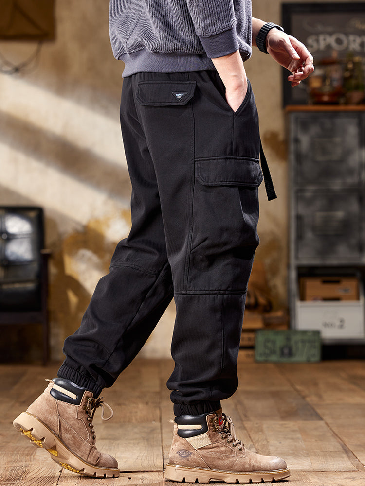 Pantalon cargo de jogging pour homme en tissu à chevrons avec ceinture ajustable
