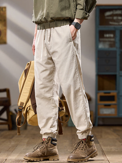 Pantalon décontracté pour homme, coupe ample, multipoches, 100 % coton, chevilles élastiques