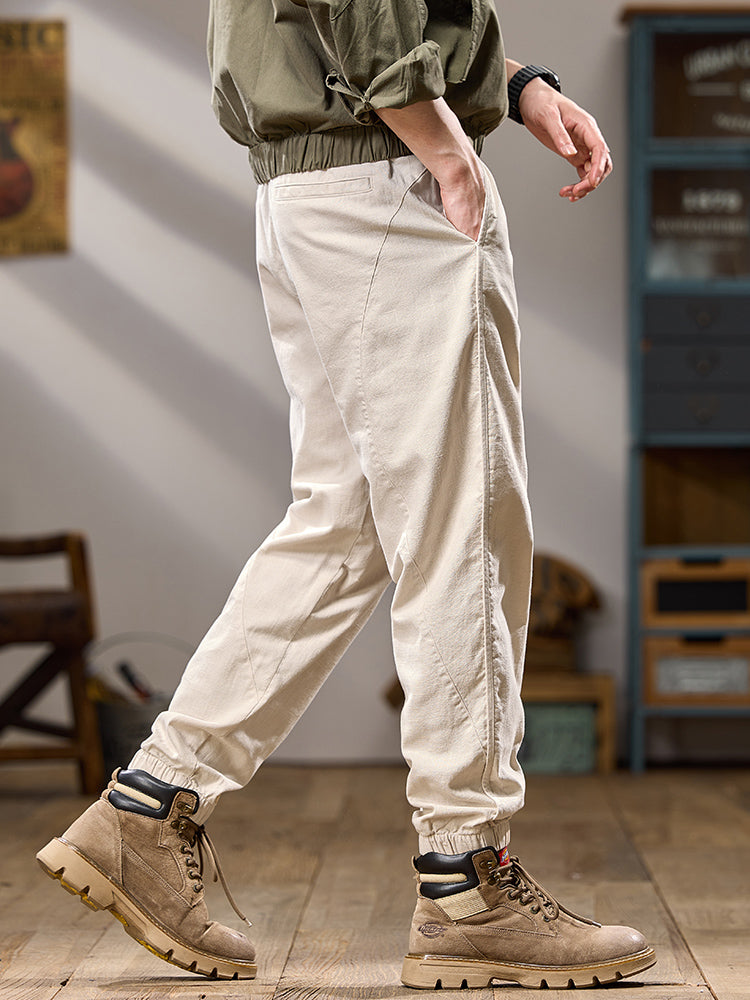 Pantalon décontracté pour homme, coupe ample, multipoches, 100 % coton, chevilles élastiques