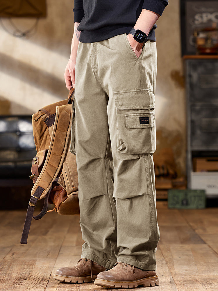 Pantalon cargo homme style vintage, coupe droite et poches multiples