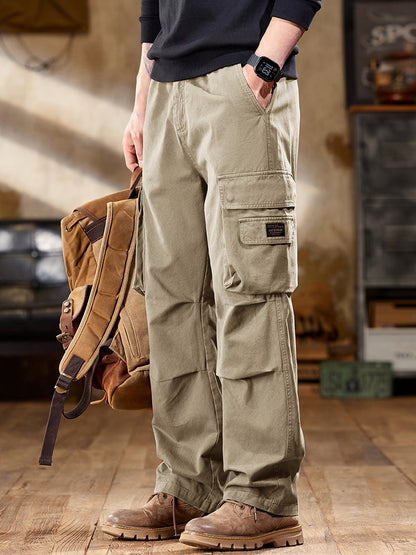 Pantalon cargo homme style vintage, coupe droite et poches multiples