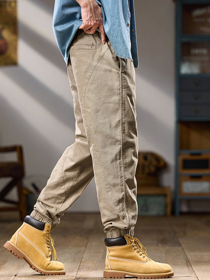 Pantalon décontracté pour homme, coupe ample, multipoches, 100 % coton, chevilles élastiques