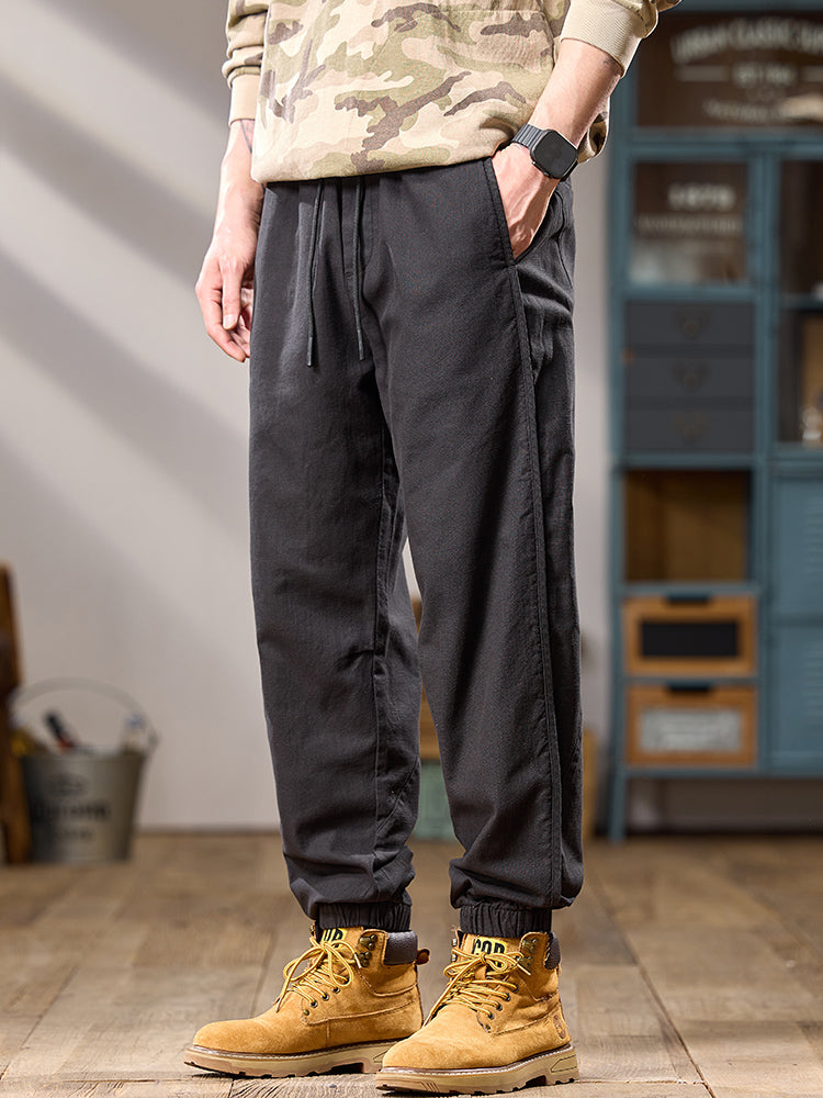 Pantalon décontracté pour homme, coupe ample, multipoches, 100 % coton, chevilles élastiques