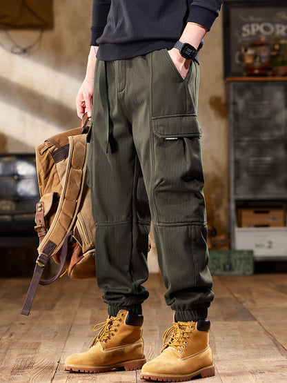 Pantalon cargo de jogging pour homme en tissu à chevrons avec ceinture ajustable
