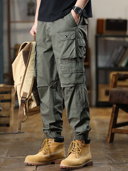 Pantalon cargo décontracté pour homme, multipoches et taille élastique