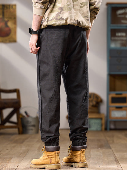 Pantalon décontracté pour homme, coupe ample, multipoches, 100 % coton, chevilles élastiques