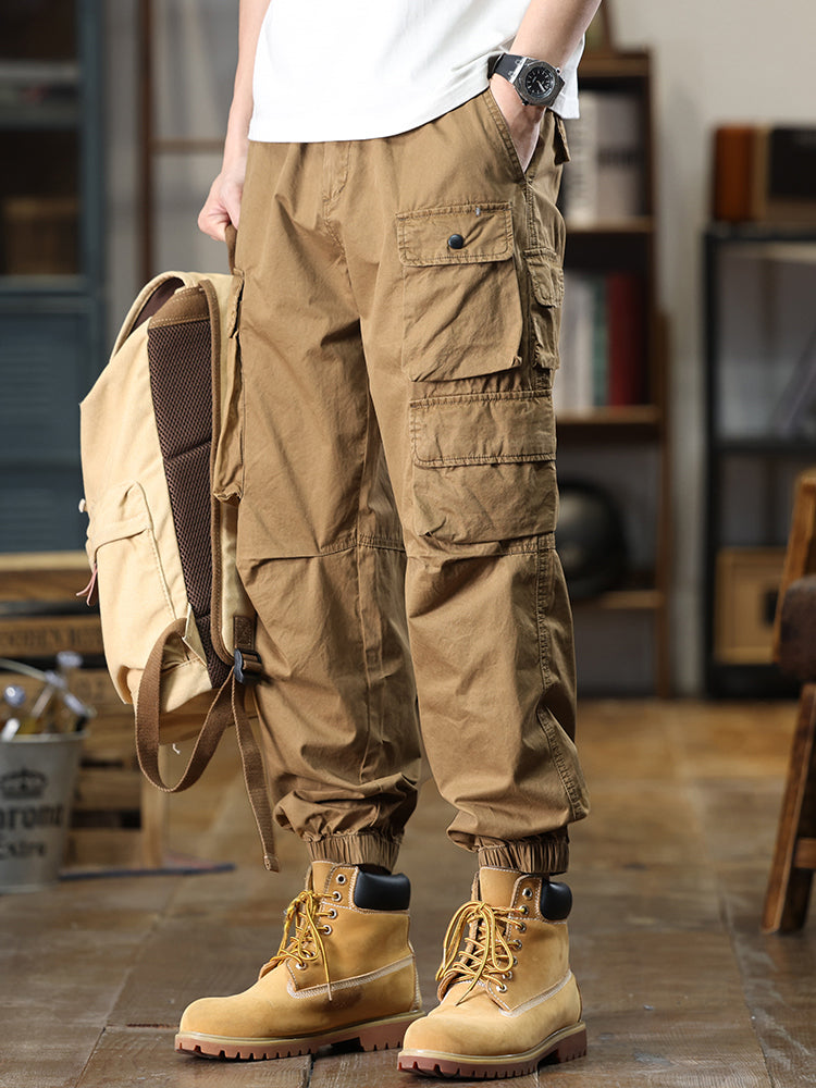 Pantalon cargo décontracté pour homme, multipoches et taille élastique