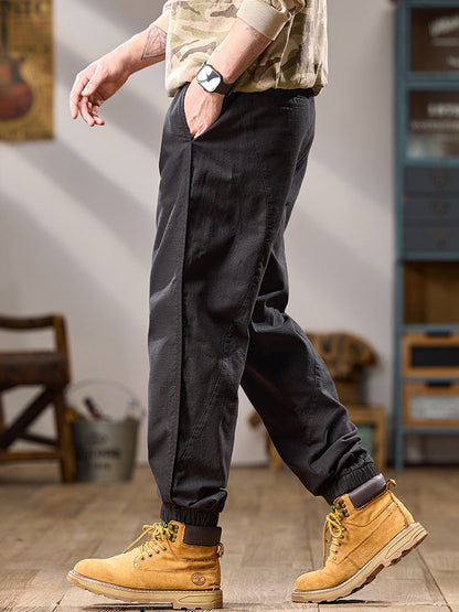 Pantalon décontracté pour homme, coupe ample, multipoches, 100 % coton, chevilles élastiques