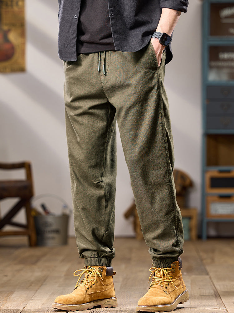 Pantalon décontracté pour homme, coupe ample, multipoches, 100 % coton, chevilles élastiques