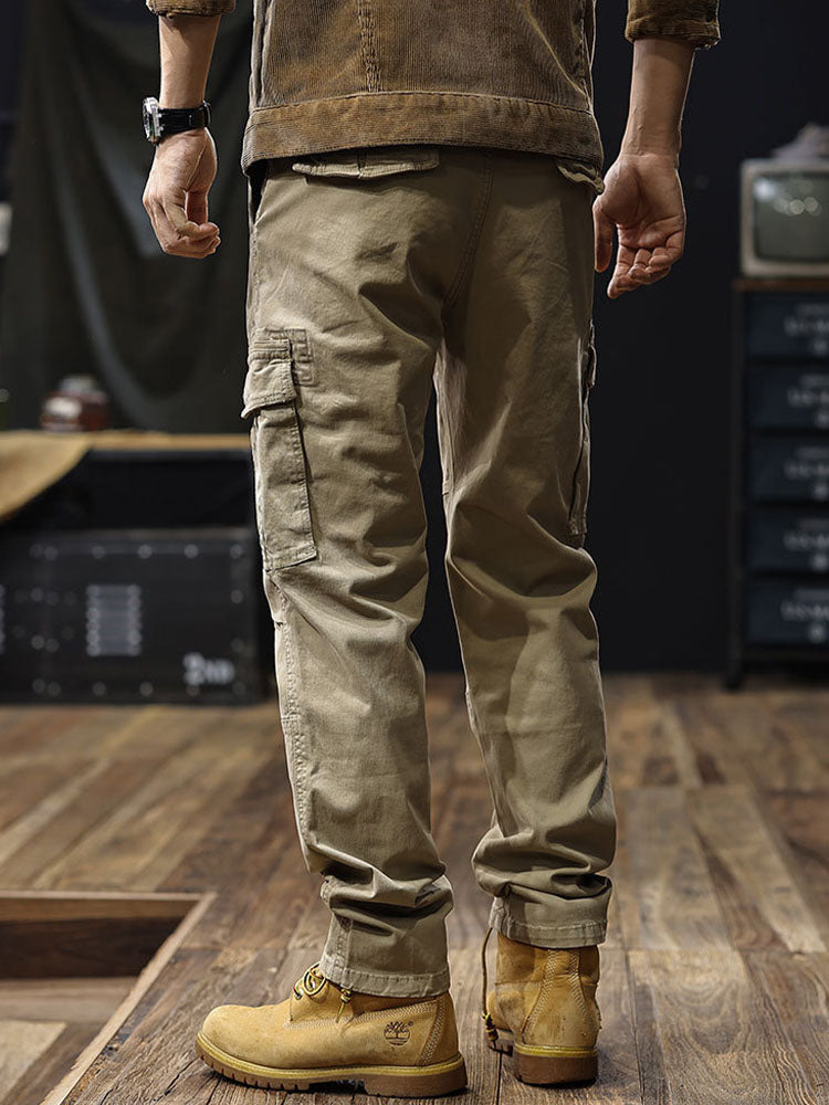 Pantalon cargo homme coupe droite à poches multiples