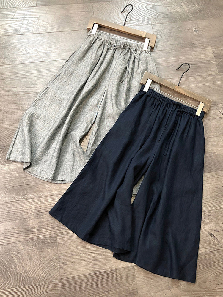 Culottes aus 100 % Leinen mit Kordelzug