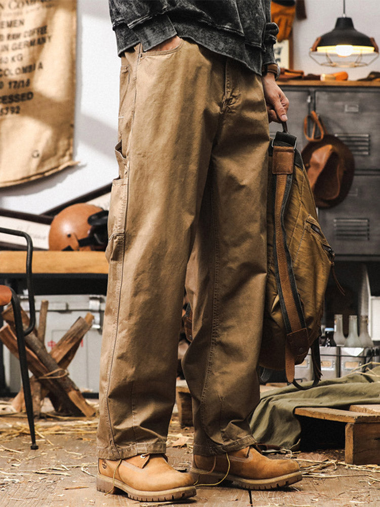 Pantalon cargo rétro à coupe large pour homme, 100 % coton