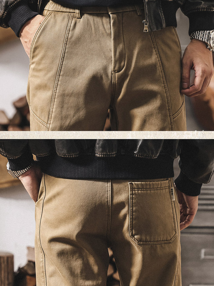 Pantalon pour homme en 100 % coton, coupe ample et coutures contrastantes, style rétro