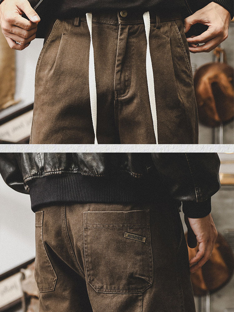 Pantalon vintage pour homme en coton à jambes larges