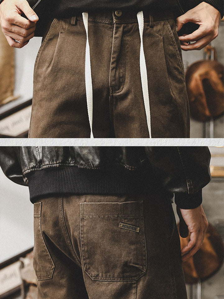 Pantalon vintage pour homme en coton à jambes larges