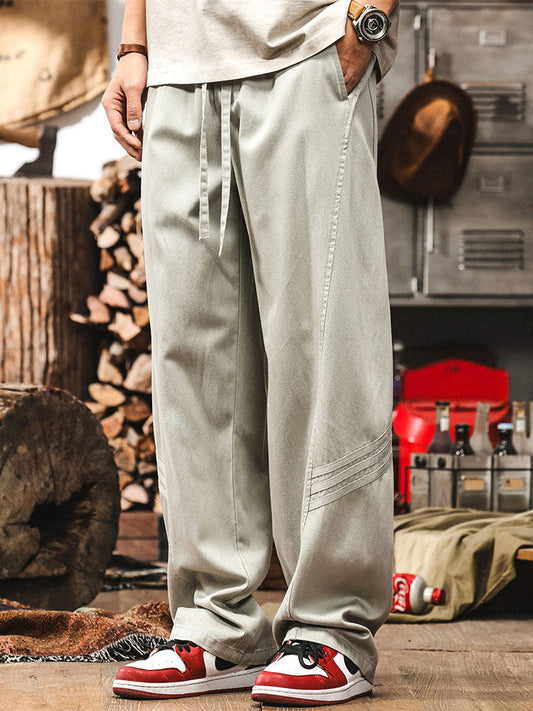 Pantalon décontracté homme en lyocell et coton, jambes larges, cordon de serrage