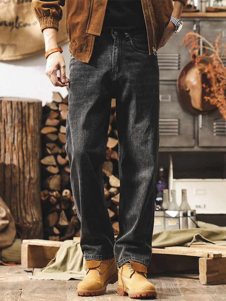 Herren Vintage Weit Bein Jeans, Retro Denim Hose für Alltag