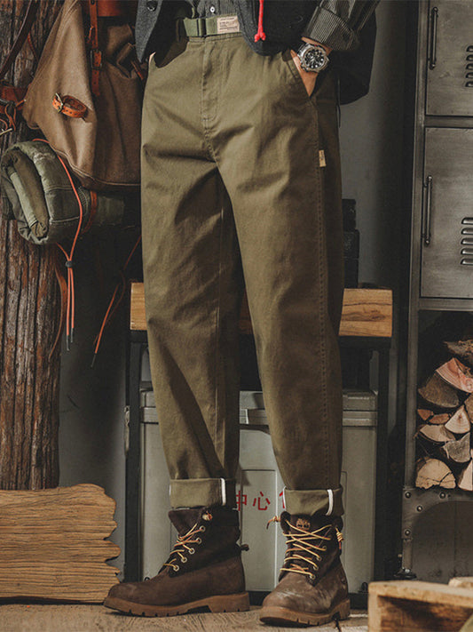 Pantalon chino fuselé délavé pour homme, style vintage