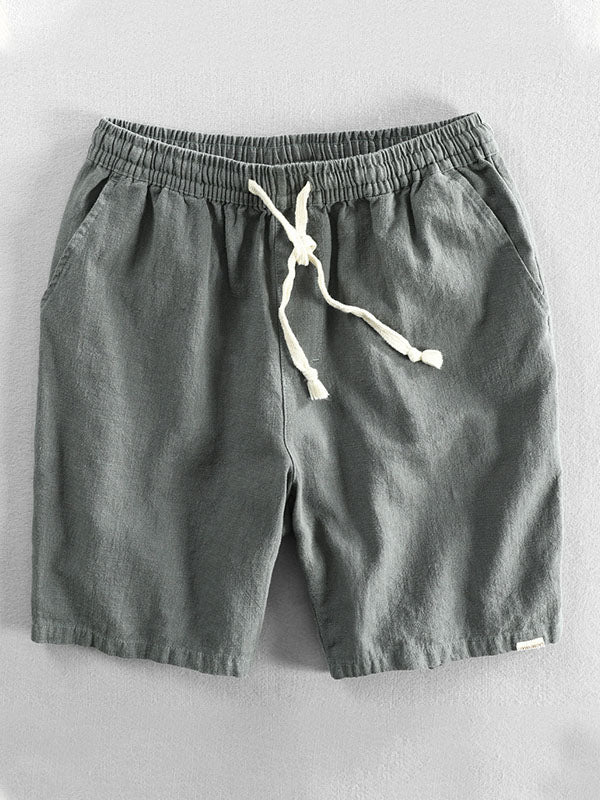 Short décontracté homme en ramie et coton avec cordon de serrage