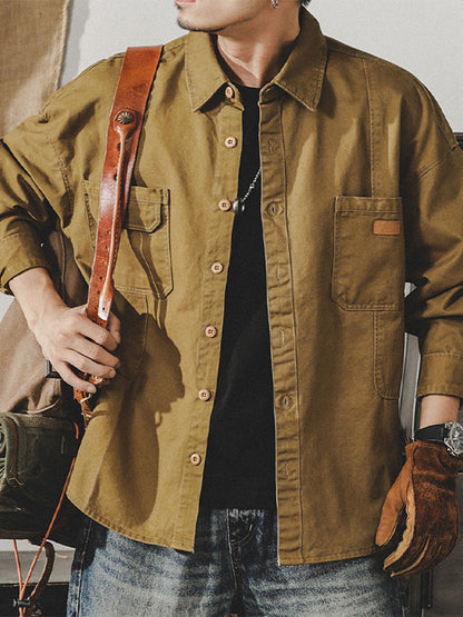 Herren Langarm‑Hemdjacke aus 100 % Baumwolle im Arbeitsstil