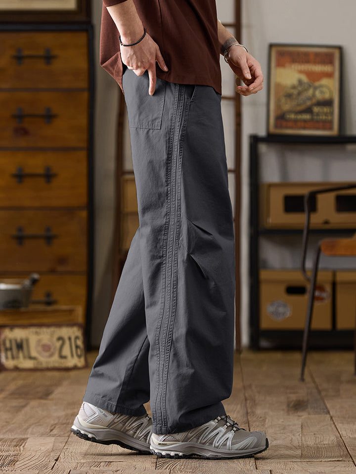 Lässige Herren-Baumwollhose mit weitem Bein und Kordelzug