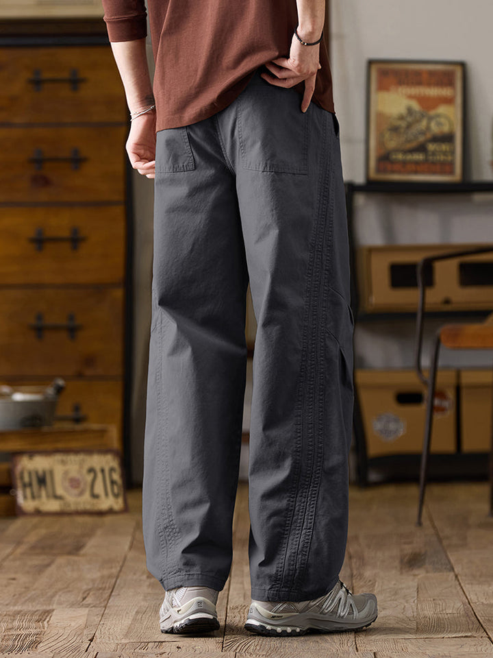Lässige Herren-Baumwollhose mit weitem Bein und Kordelzug