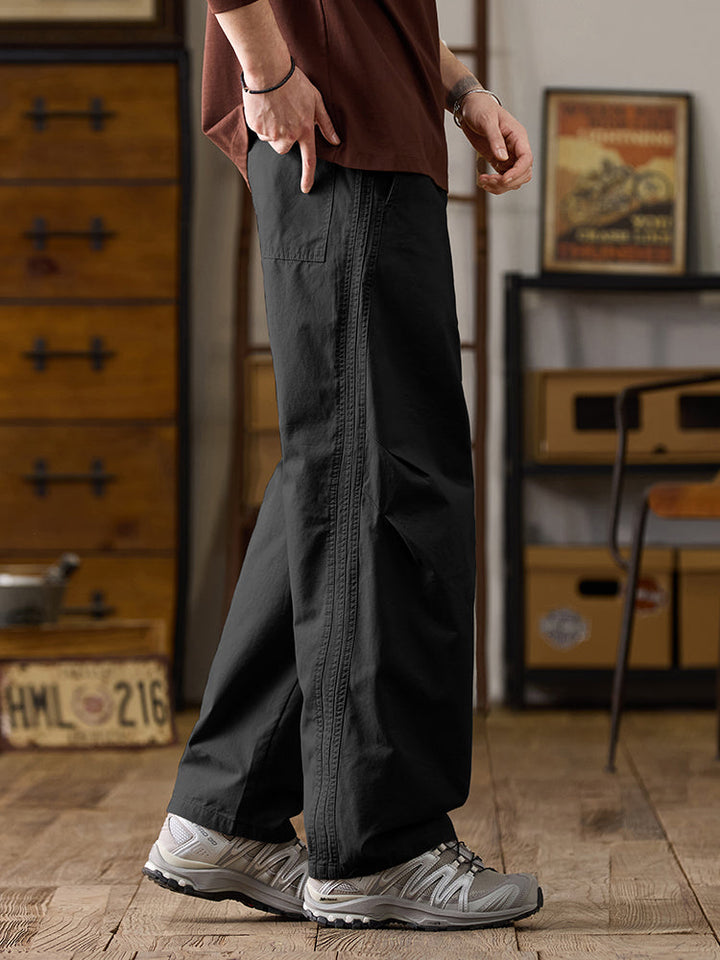 Lässige Herren-Baumwollhose mit weitem Bein und Kordelzug