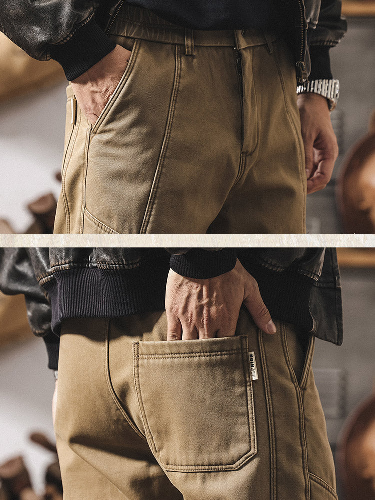 Pantalon pour homme en 100 % coton, coupe ample et coutures contrastantes, style rétro