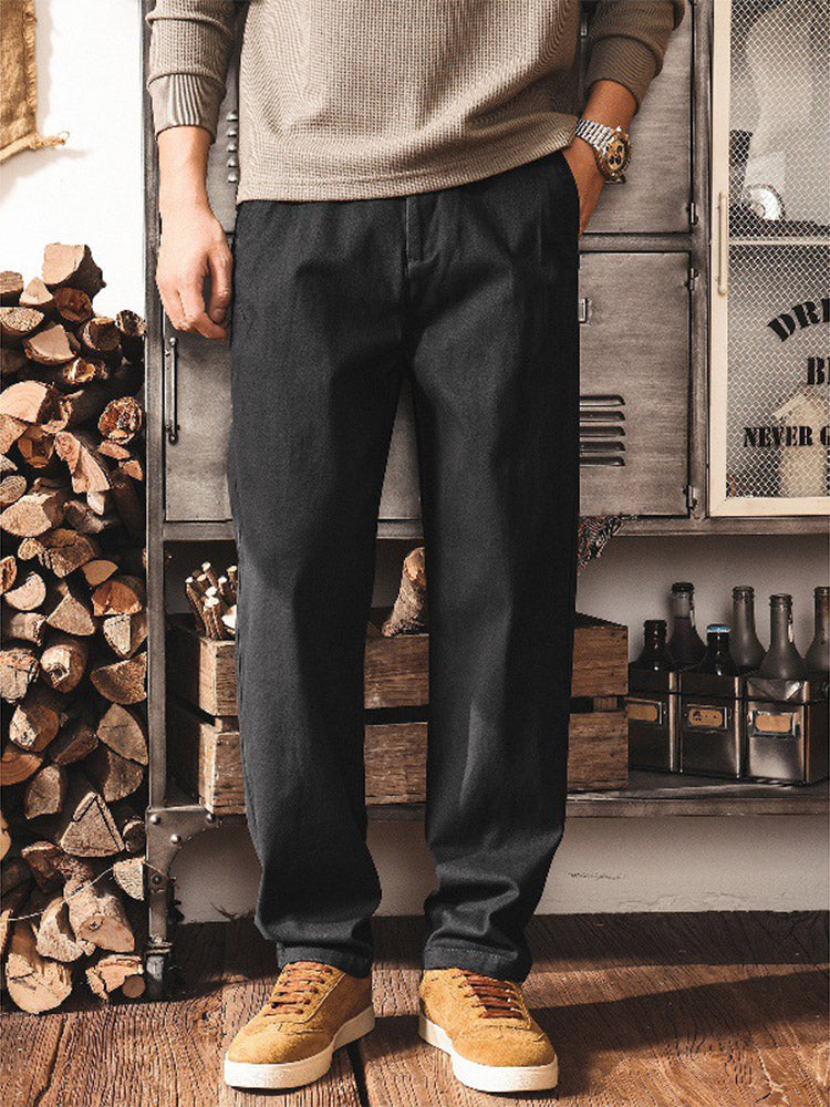 Pantalon chino pour homme style  workwear  rétro en coton avec taille élastiquée