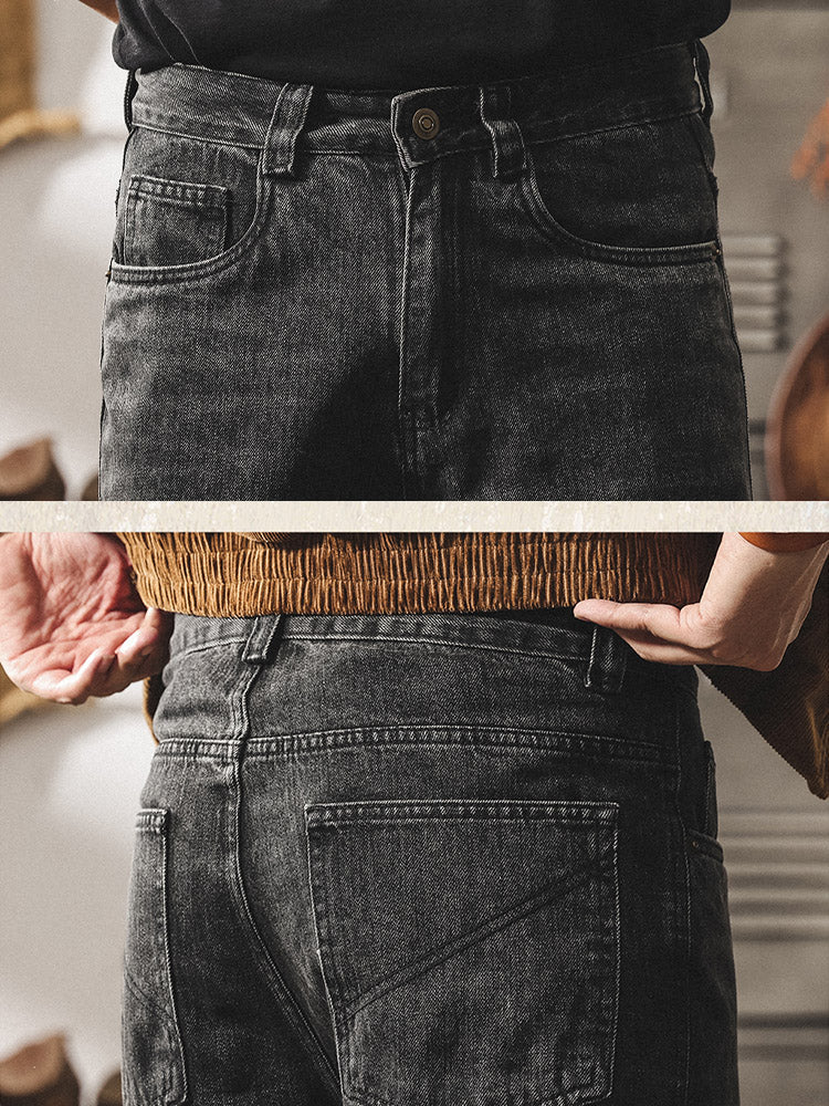 Herren Vintage Weit Bein Jeans, Retro Denim Hose für Alltag