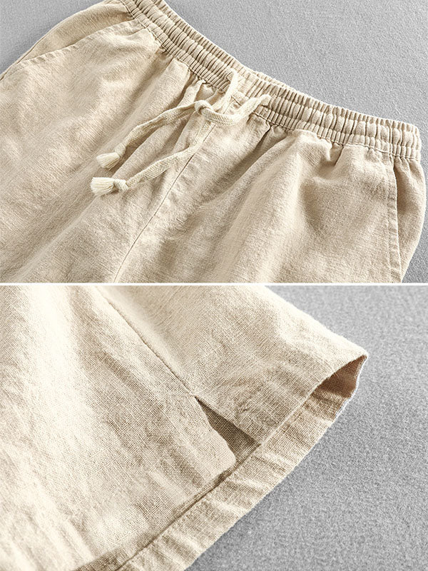 Short décontracté homme en ramie et coton avec cordon de serrage