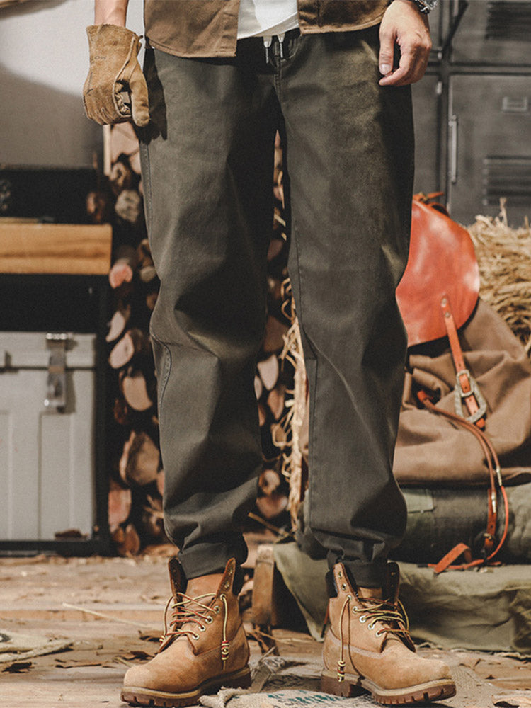 Pantalon décontracté pour homme en 98 % coton et 2 % élasthanne, avec taille à cordon de serrage