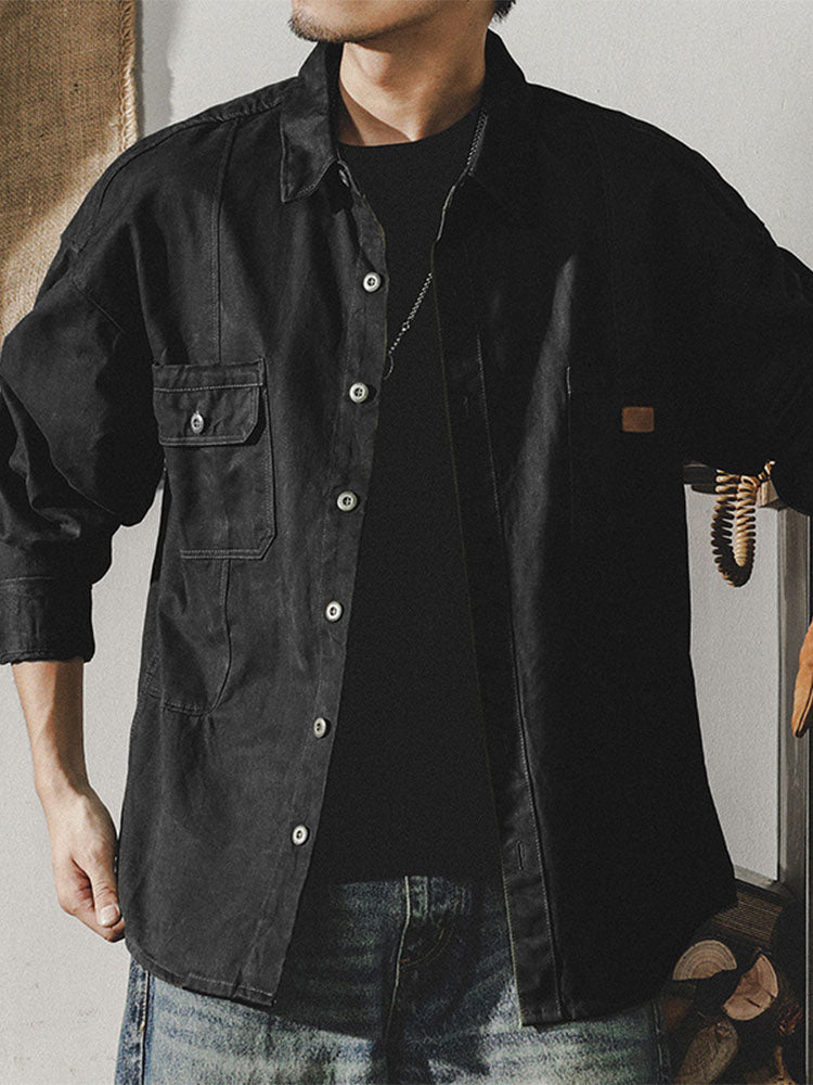 Herren Langarm‑Hemdjacke aus 100 % Baumwolle im Arbeitsstil