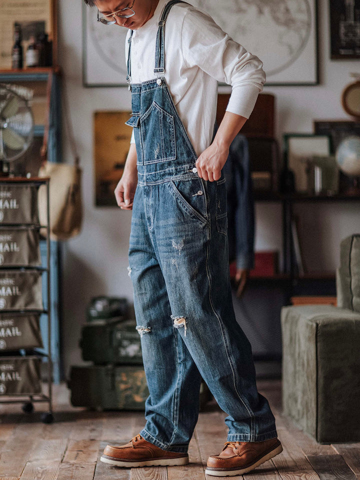 Latzhose aus Denim im Used-Look für Herren
