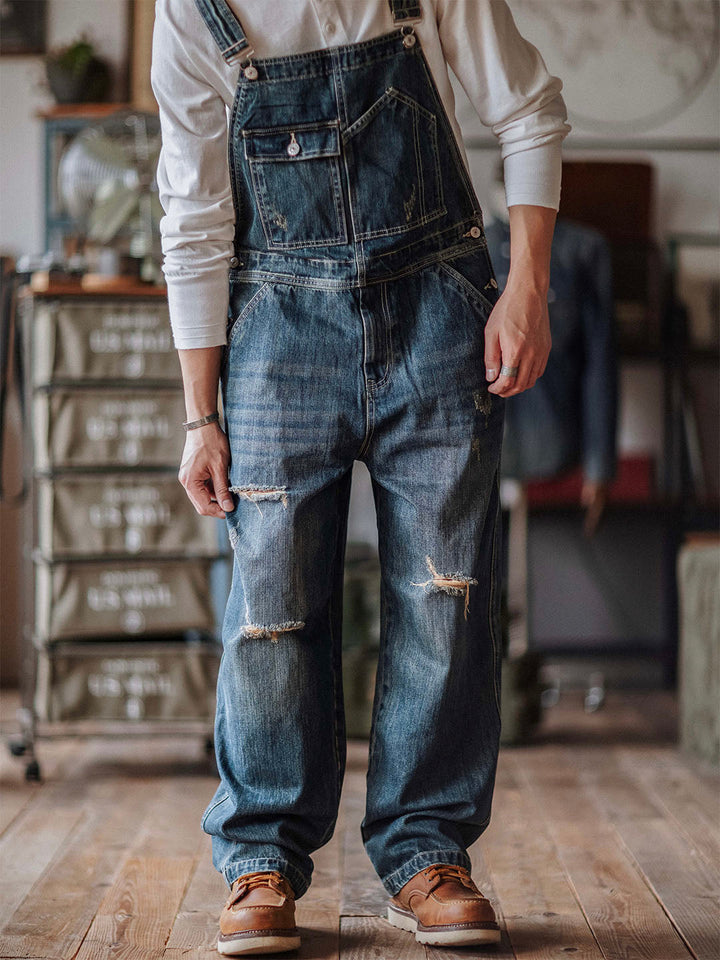 Latzhose aus Denim im Used-Look für Herren