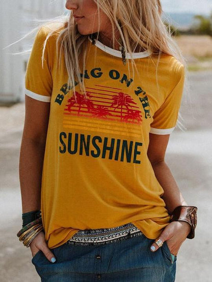 T-shirt graphique « Bring On The Sunshine » pour femme, motif cocotier