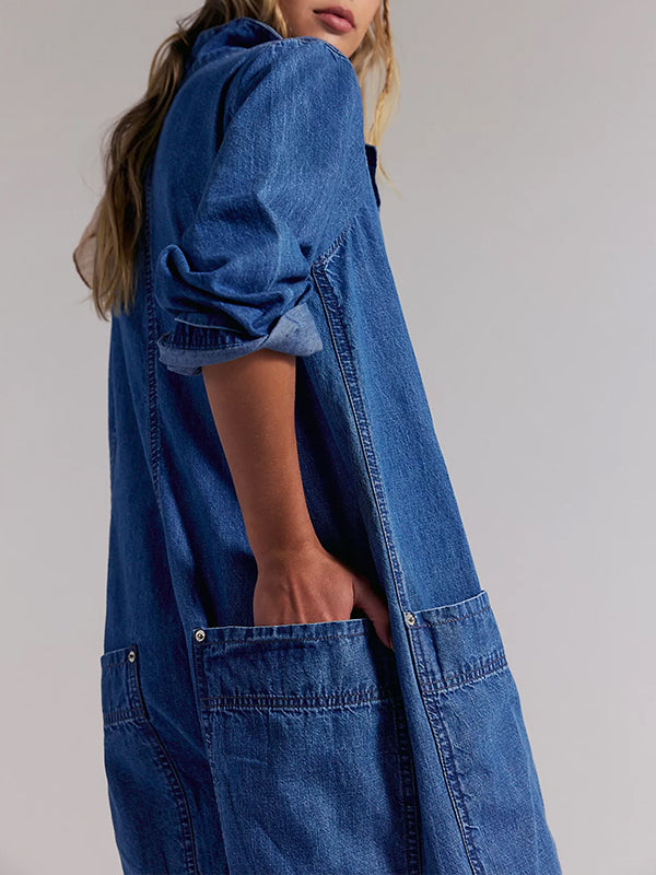Combinaison-pantalon en jean à jambes larges pour femme