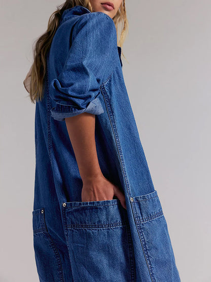 Combinaison-pantalon en jean à jambes larges pour femme