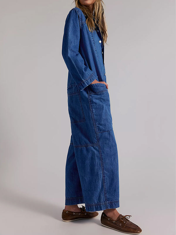 Combinaison-pantalon en jean à jambes larges pour femme