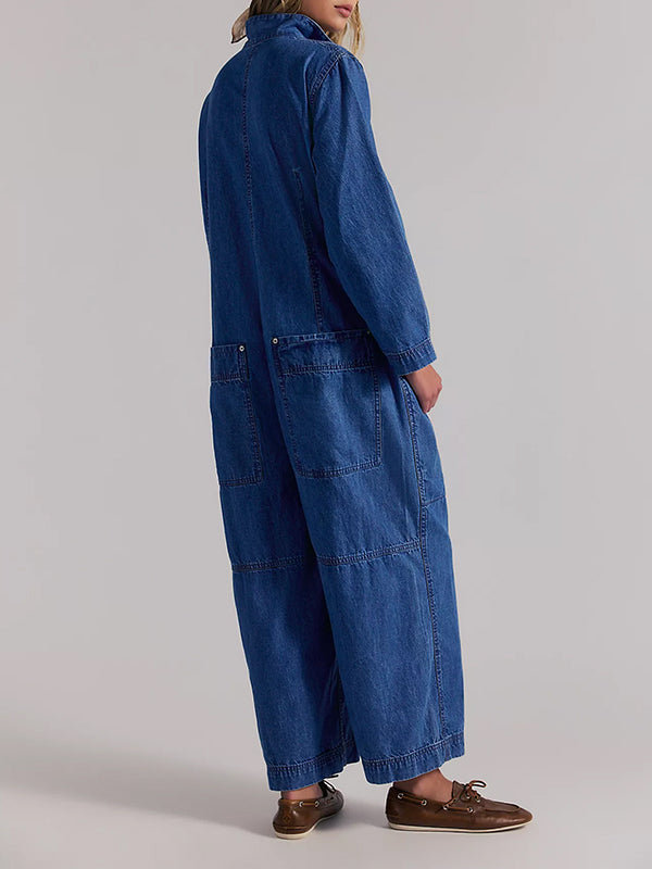 Combinaison-pantalon en jean à jambes larges pour femme