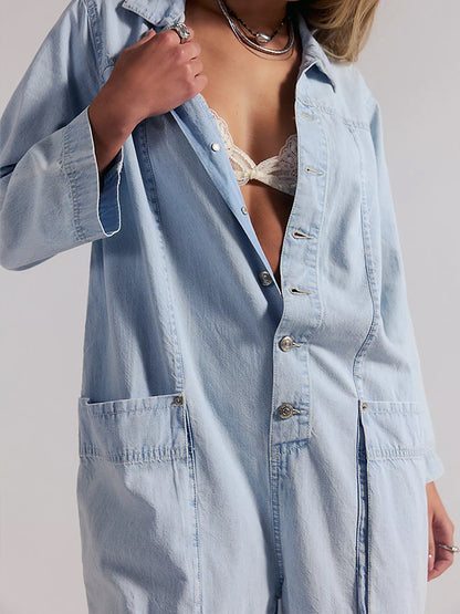 Combinaison-pantalon en jean à jambes larges pour femme