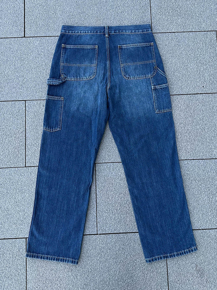 Pantalon de charpentier pour homme en denim selvedge délavage moyen – Liquidation